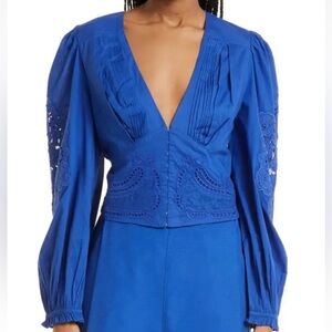 FARM Rio Royal Blue Embroidered Blouse